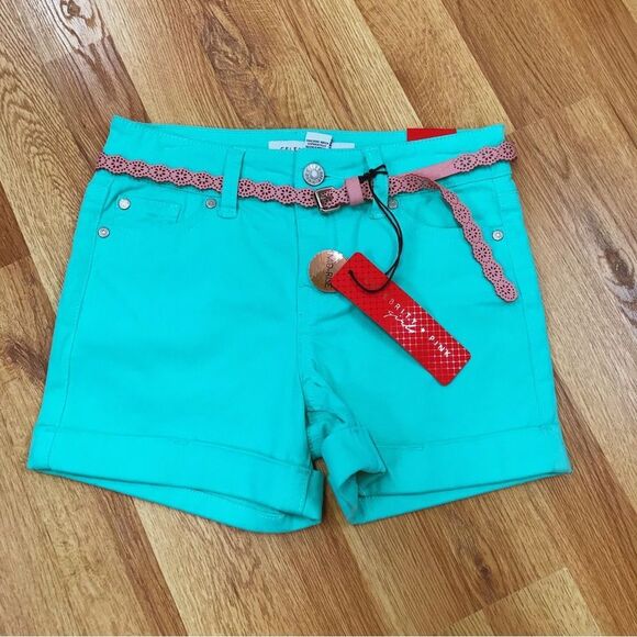 CELEBRITY PINK‎ Girls Turquoise Aqua Cuffed Shorts With Pink Belt Size 10 New - Picture 1 of 6